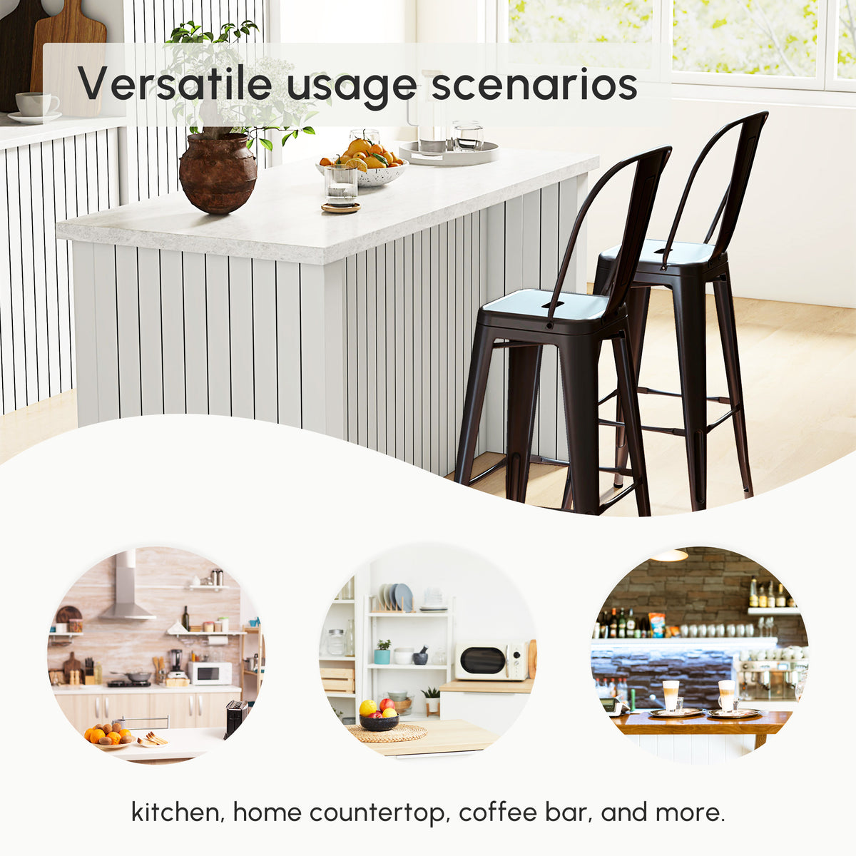 Swivel PU Leather Barstools Set of 2 Adjustable Bar Stools with Footrest Back for Kitchen Counter Dining Room Black
