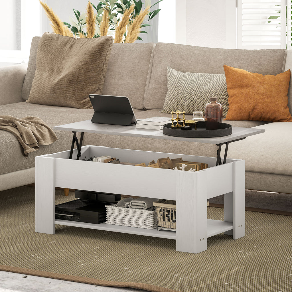 Lift Top Coffee Table with Hidden Storage Compartment and Open Shelf, Center Table for Living Room, Grey