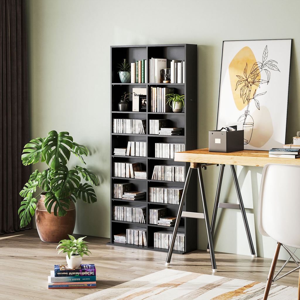 9-Tier DVD Shelf with 18 Compartments and 14 Adjustable Shelves, Holds 640 CDs, 360 DVDs or 430 Blu-rays, White