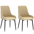 Upholstered Kitchen Chairs, Modern Dining Chairs Set of 2 with Diamond Tufting and Steel Legs for Dining Room, Khaki