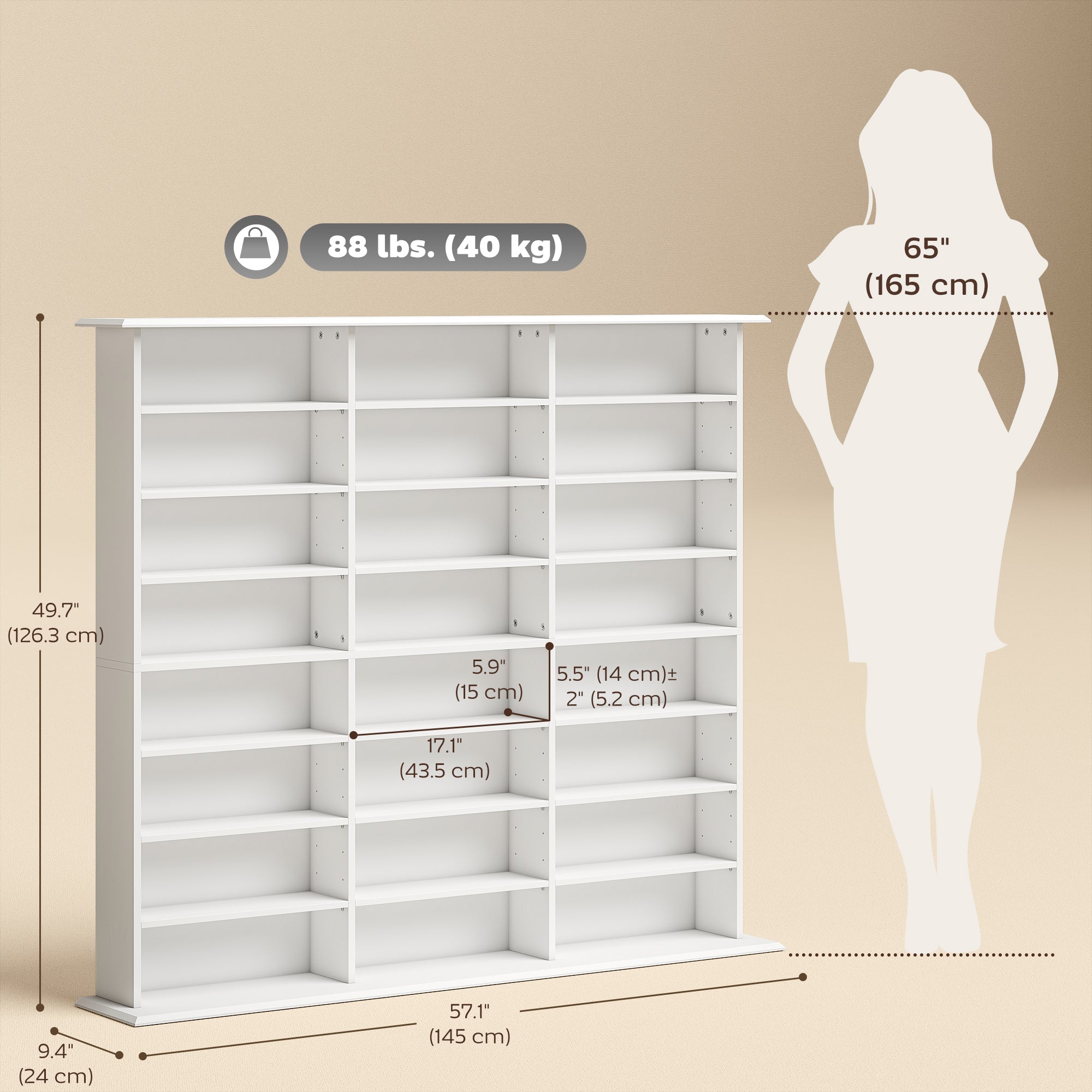 Media Storage Cabinet, 8-Tier DVD Shelf with 18 Adjustable Shelves, Holds 1032 CDs, 594 DVDs or Blu-rays, Black