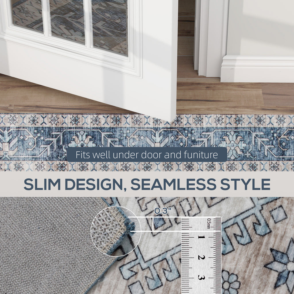 6x9 Area Rug, Vintage Machine Washable Rug, Non-Slip Floor Carpet for Living Room, Bedroom, Dining Room, Blue