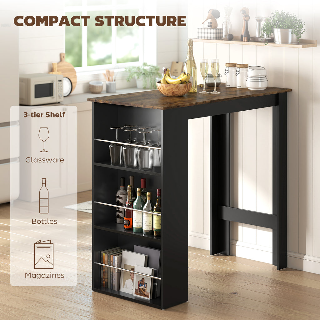 Modern Bar Table, Counter Height Dining Table with 3 Storage Shelves for Kitchen, Dining Room, Living Room, Rustic Brown