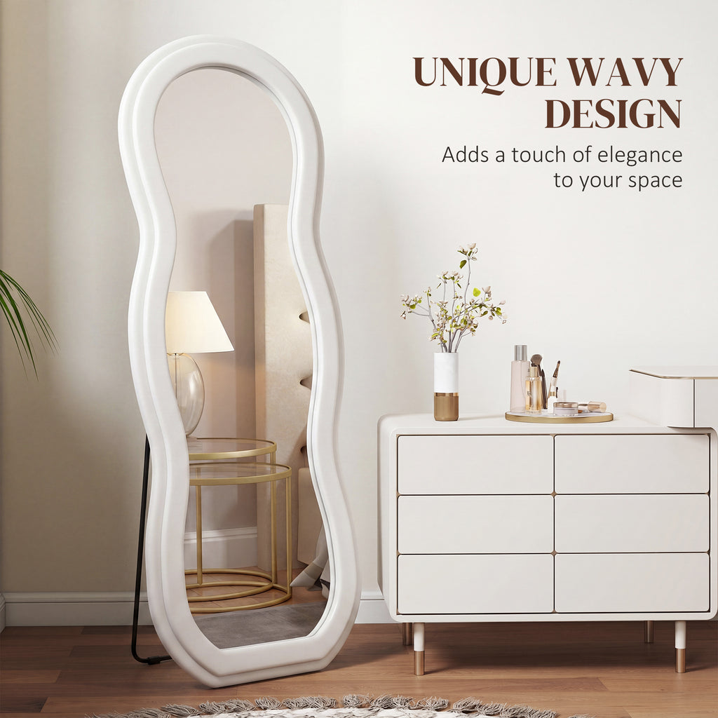 64" x 24" ሙሉ ቁመት መስታወት፣ መሬት ላይ ወይም ግድግዳ ላይ ዝተሰቕለ መስታወት፣ ብኣርኪ ሞገድ ቬልቬት ፍሬም ንኽበት ክፍሊ