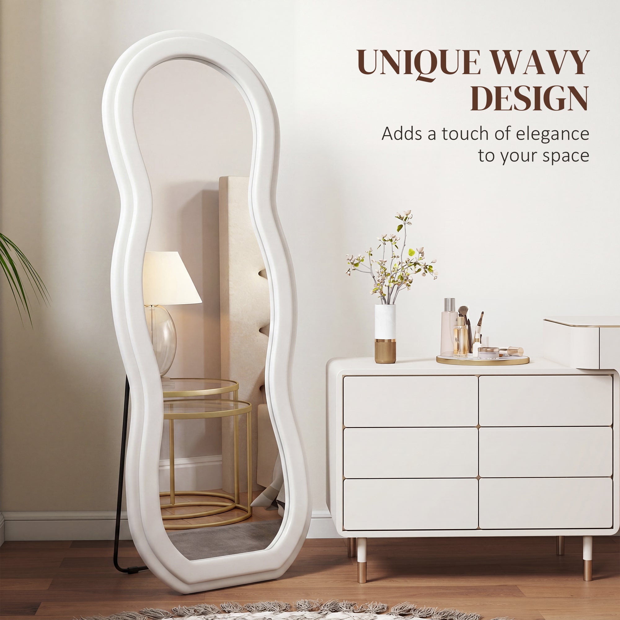 64" x 24" ሙሉ ቁመት መስታወት፣ መሬት ላይ ወይም ግድግዳ ላይ ዝተሰቕለ መስታወት፣ ብኣርኪ ሞገድ ቬልቬት ፍሬም ንኽበት ክፍሊ
