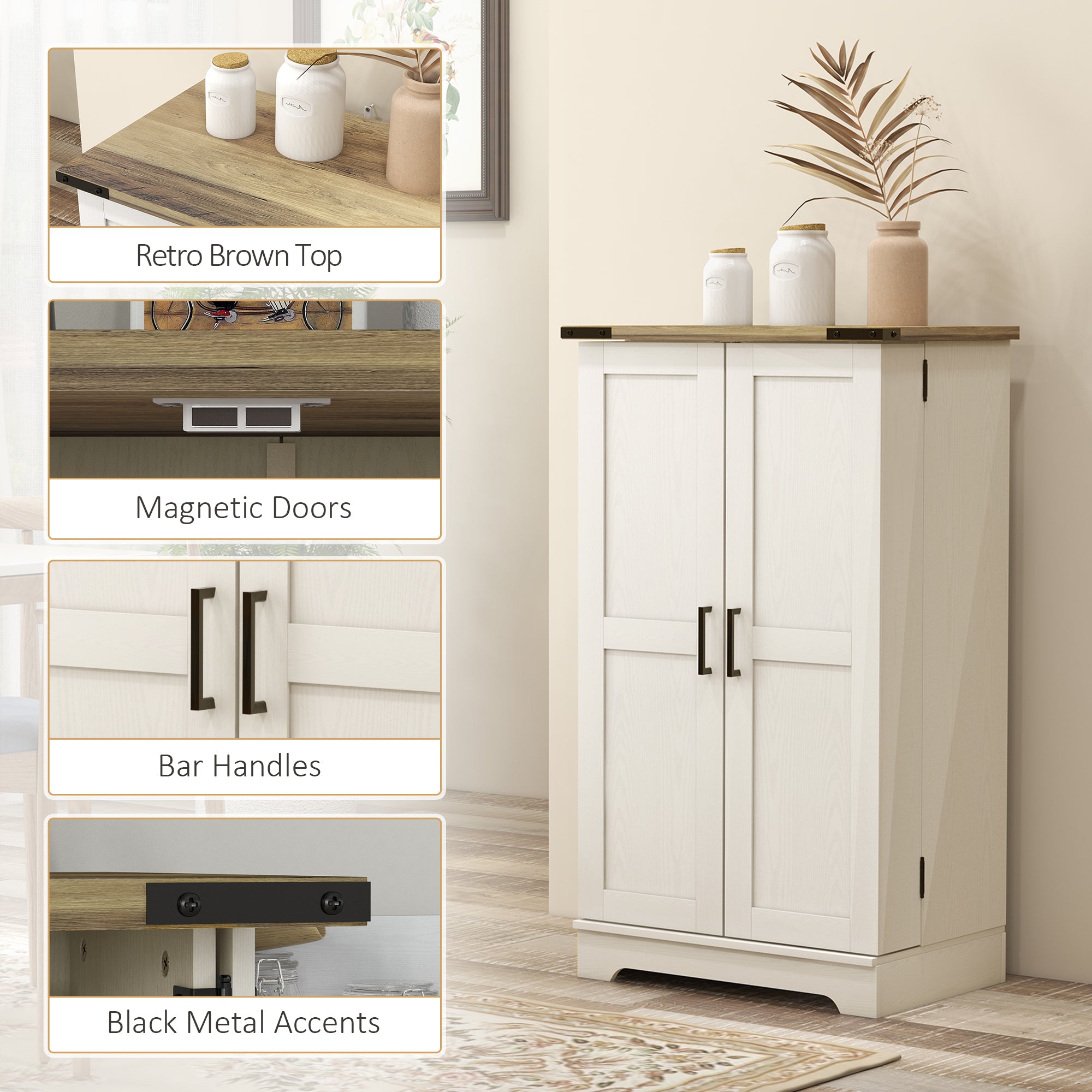 Farmhouse Kitchen Pantry Storage Cabinet, Kitchen Pantry Cabinet with Doors and Adjustable Shelves, Cream White