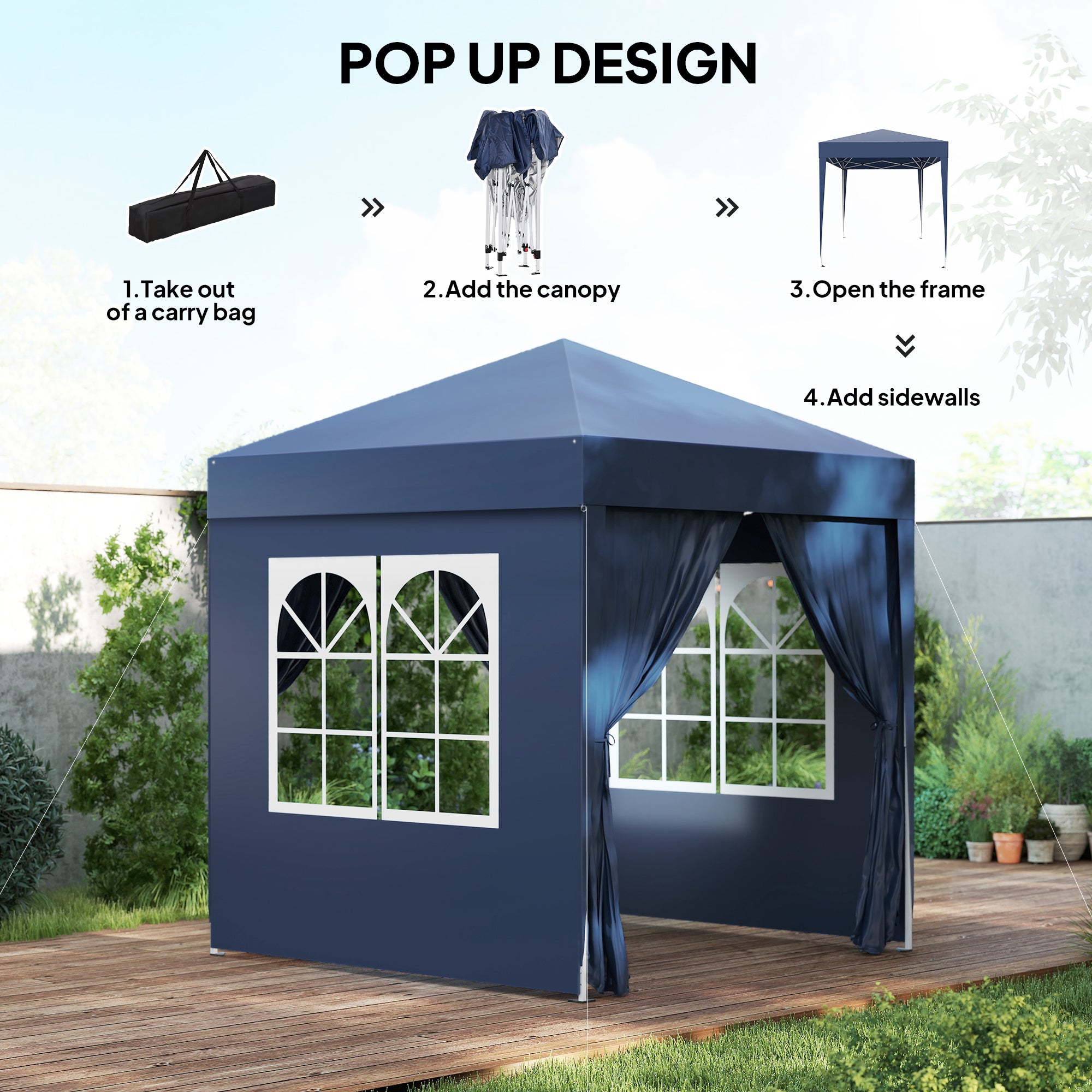 6.6'x6.6' Pop Up Canopy Tent with Sidewalls, Instant Sun Shelter Camping Gazebo with Carry Bag, Grey