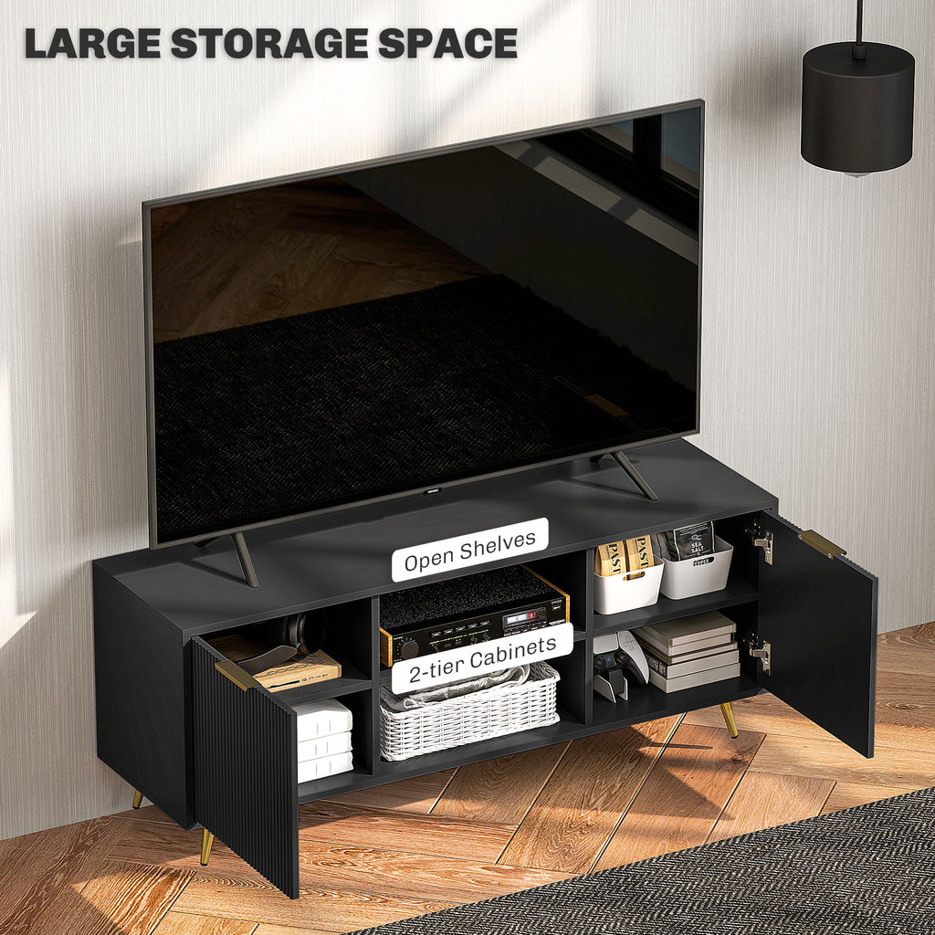 TV Stand with Storage for 55 Inch TV, Modern TV Cabinet with 2 Open Shelves and 2 Cabinets for Living Room, White
