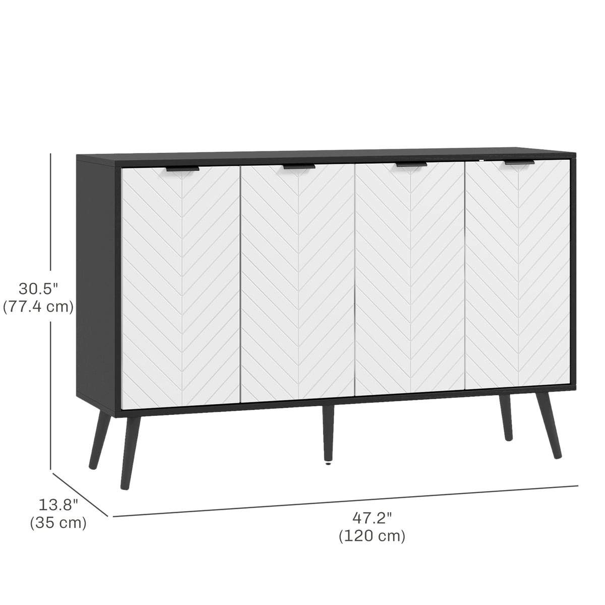 Modern Sideboard and Buffet, Dining Room Cabinet with Adjustable Shelves and 4 Doors, Black