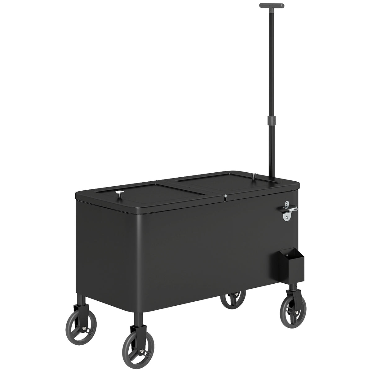 80-Qt Outdoor Patio Cooler Cart, Rolling Ice Chest with Adjustable Handle, Wheels, Bottle Opener, Drainage, Outdoor Beverage Cooler Bar Cart for Party BBQ Camping, Black