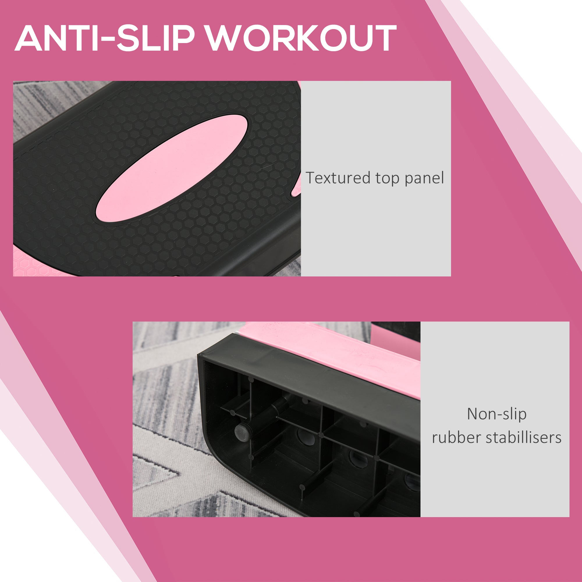 Soozier Adjustable Aerobic Stepper, Exercise Step Platform, Step Exercise Trainer, Workout Fitness Yoga Risers, 4"-6"-8", Pink