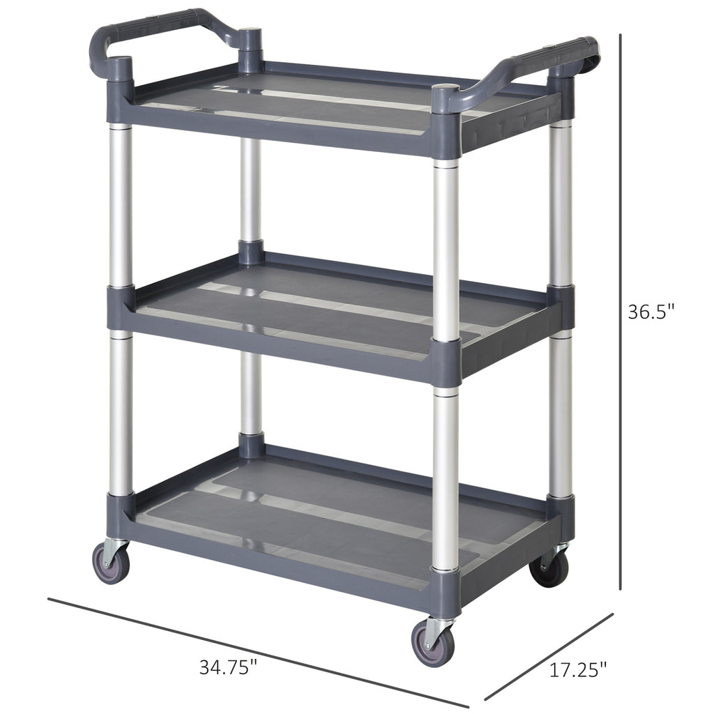 3-Tier Utility Cart Large Rolling Storage Trolley with 3 Shelves Metal Clean Service Cart, Restaurant, Hotel, Livingroom, Silver and Grey