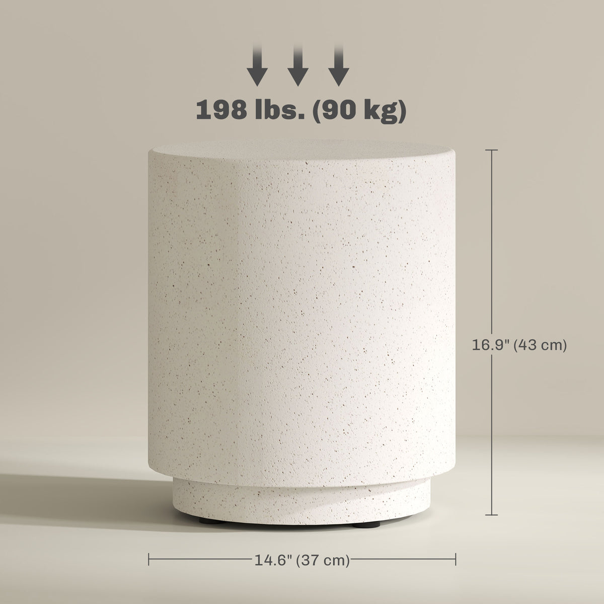 Terrazzo Finish Side Table, 17" Round End Table for Indoor and Outdoor, Cream White