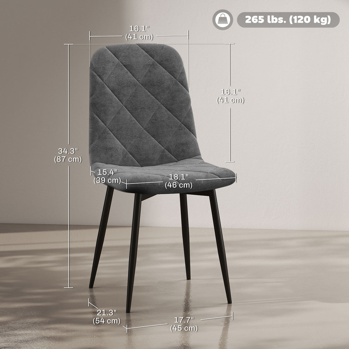 Dining Chairs Set of 4, Upholstered Dining Room Chairs with Steel Legs, Modern Kitchen Chair for Dining Room, Grey