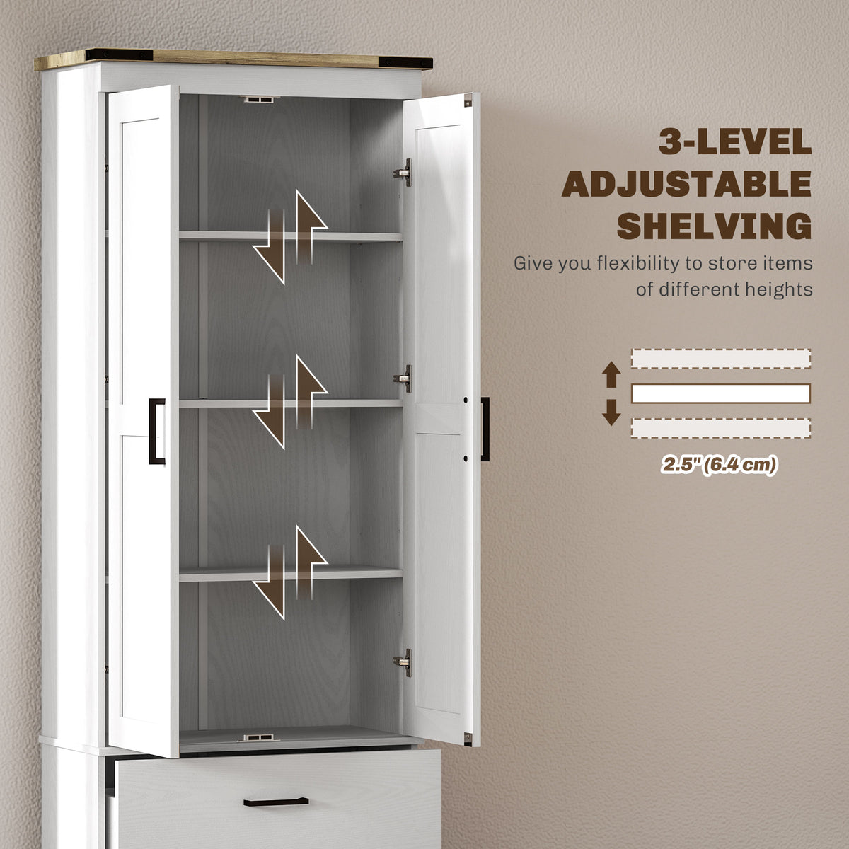 67" Tall Kitchen Pantry Storage Cabinet, Kitchen Pantry Cabinet with Doors, Drawers and Adjustable Shelves, Cream White