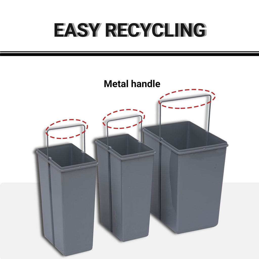 Pull Out Trash Can Under Cabinet, 10.6 Gallon (40L) Slide Out Garbage Can with 3 Removable Compartments, Grey