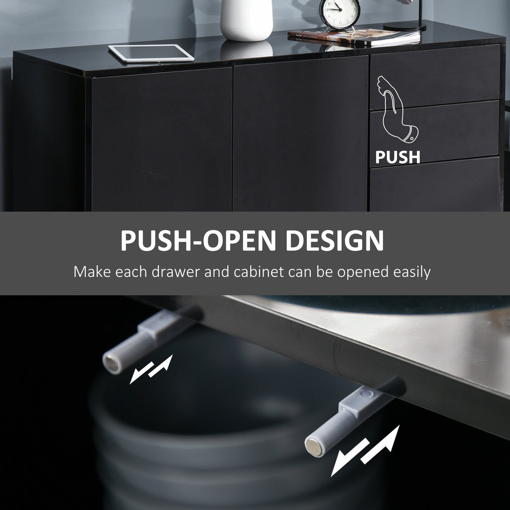 Kitchen Sideboard Storage Cabinet, Modern Coffee Bar with Push-Open Design and 2 Drawers for Living Room, Black