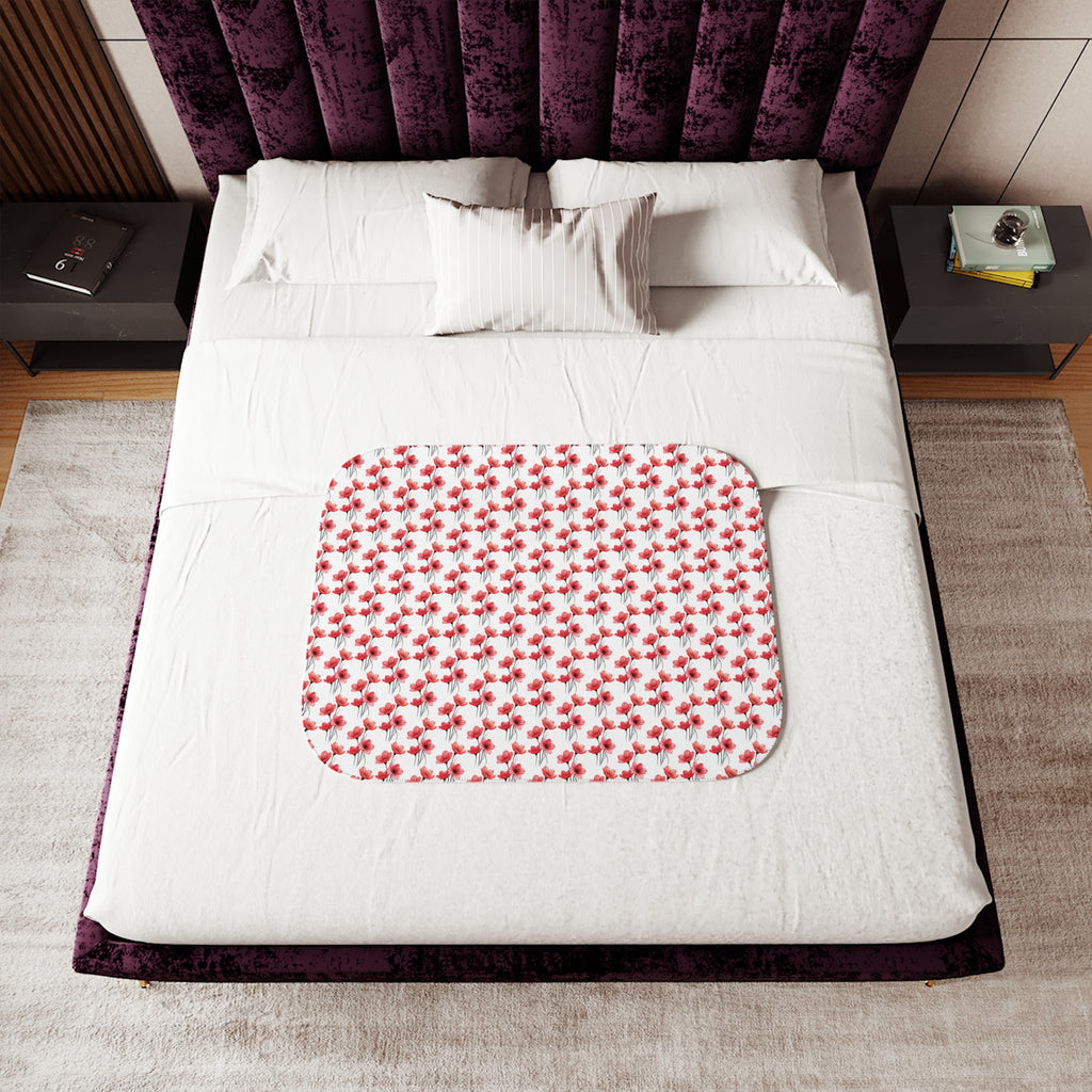 Cozy Red Floral Sherpa Blanket — Reversible Plush Throw for Home & Gift