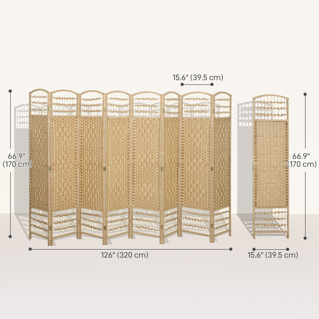 4 Panel Folding Room Divider, Portable Privacy Screen, Wave Fiber Room Partition for Home Office, Natural