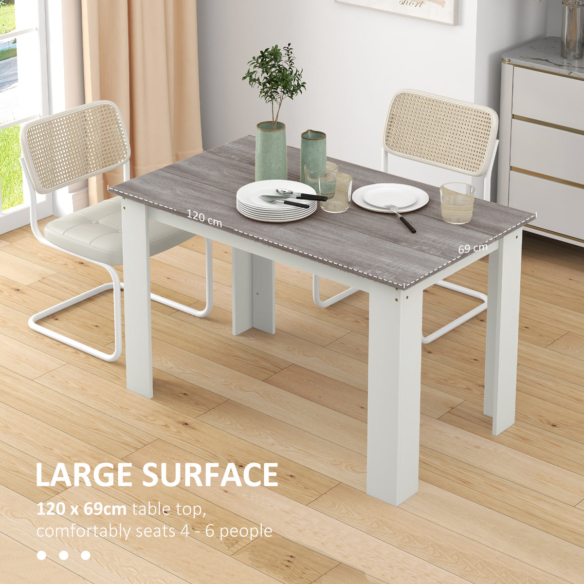 47" Kitchen Table for 4-6 People, Dining Table with Wood Effect for Dining Room, Oak