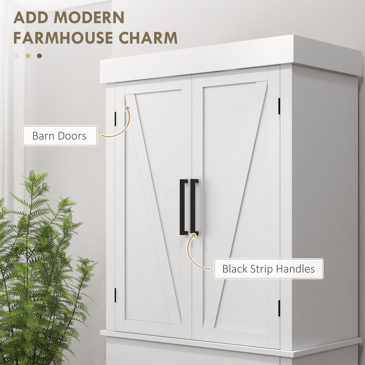 72" Kitchen Storage Cabinet, Farmhouse Kitchen Pantry Cabinet with 4 Barn Doors, Drawer, Adjustable Shelves, White