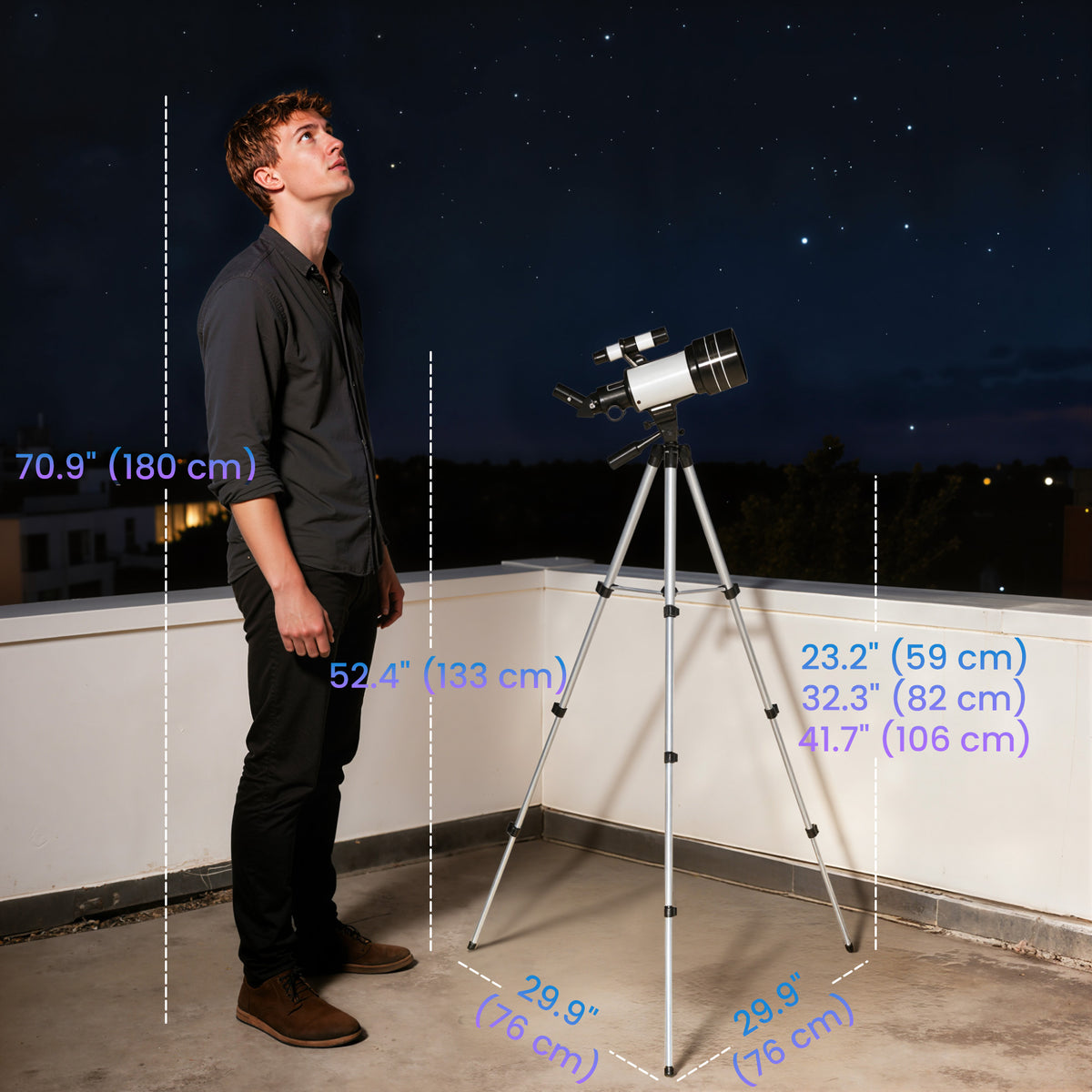 Astronomical Telescope for Adults, 70 mm Aperture Refractor Telescope with 100X, Adjustable Tripod, White