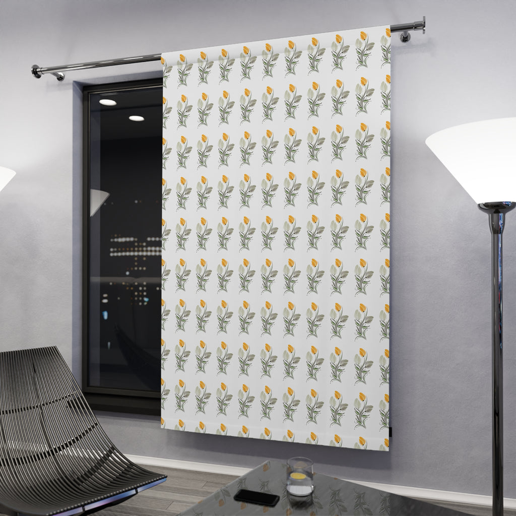 Floral Tulip Pattern Window Curtain — Yellow Botanical Single Panel