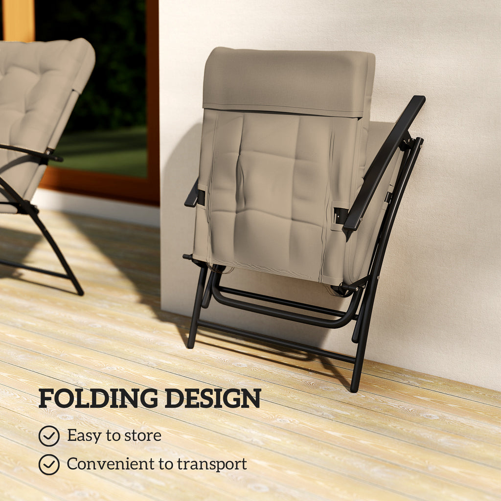 Set of 2 Outdoor Folding Chairs with Adjustable Backrest, Padded Camping Chairs for Outdoor Events, Khaki