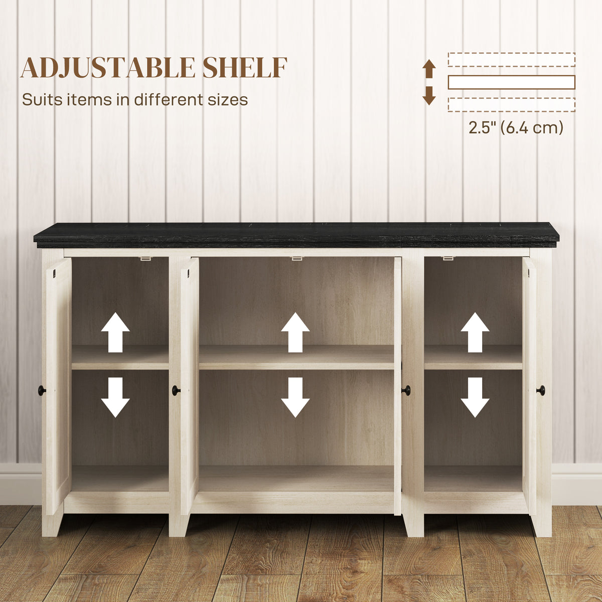 Rustic Sideboard, Buffet Cabinet with Adjustable Shelves for Living Room, Dining Room, Entryway, White Wood Grain