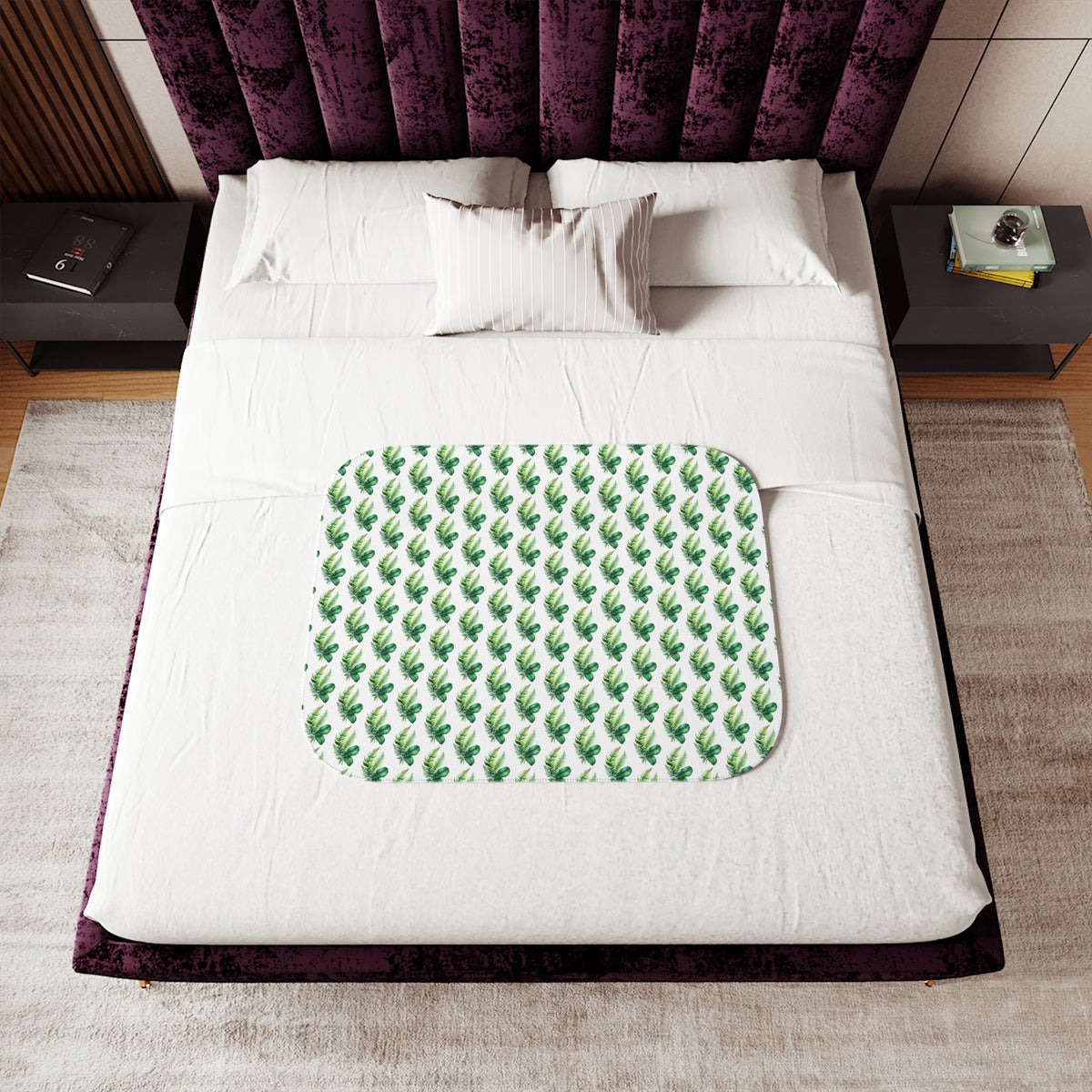 Tropical Palm Sherpa Blanket – Reversible Cozy Throw with Green Leaf Pattern