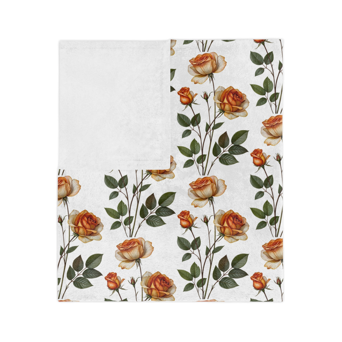 Floral Velveteen Blanket — Vintage Orange Rose Microfiber Throw