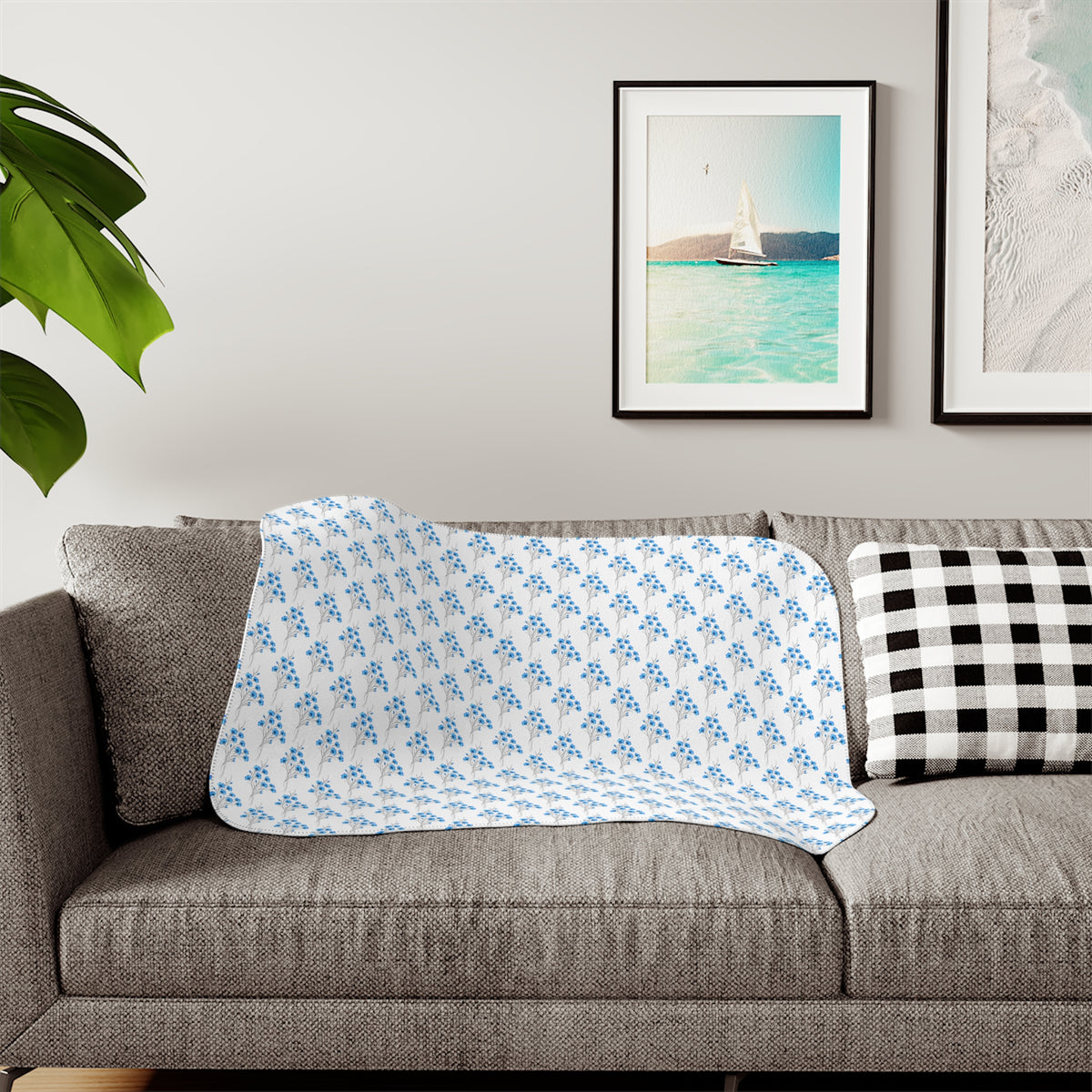 Cozy Sherpa Blanket — Reversible Plush Throw (ሰማያዊ ንድፊታትን ቤዥን)