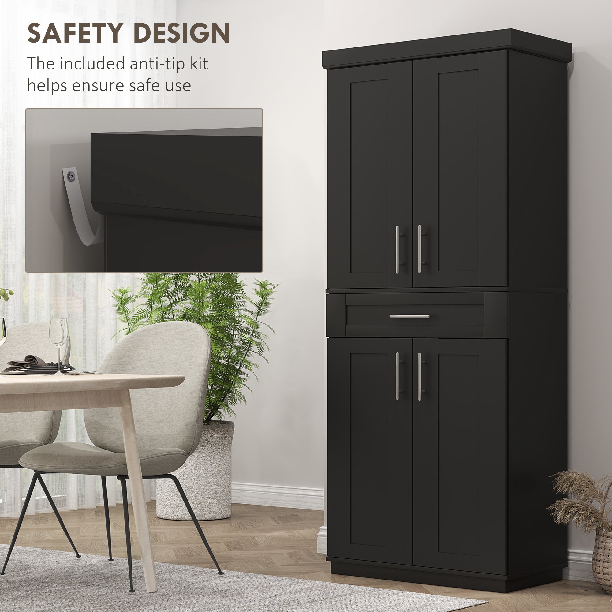 72" Storage Cabinet, Freestanding Kitchen Pantry Cabinet with 4 Doors, Drawer and 3 Adjustable Shelves, White