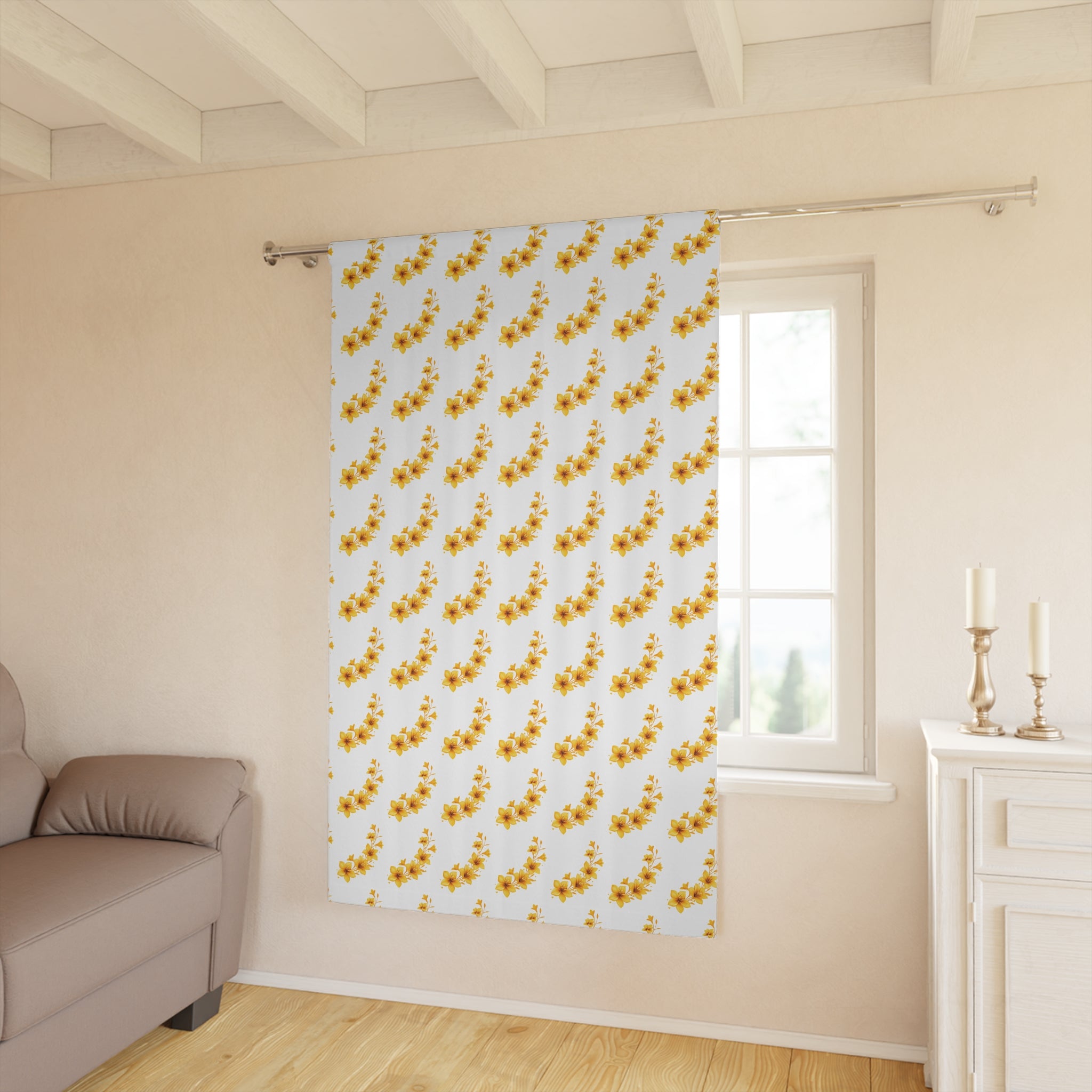 Floral Sunflower Pattern Window Curtain — Single Panel Decorative Drapery