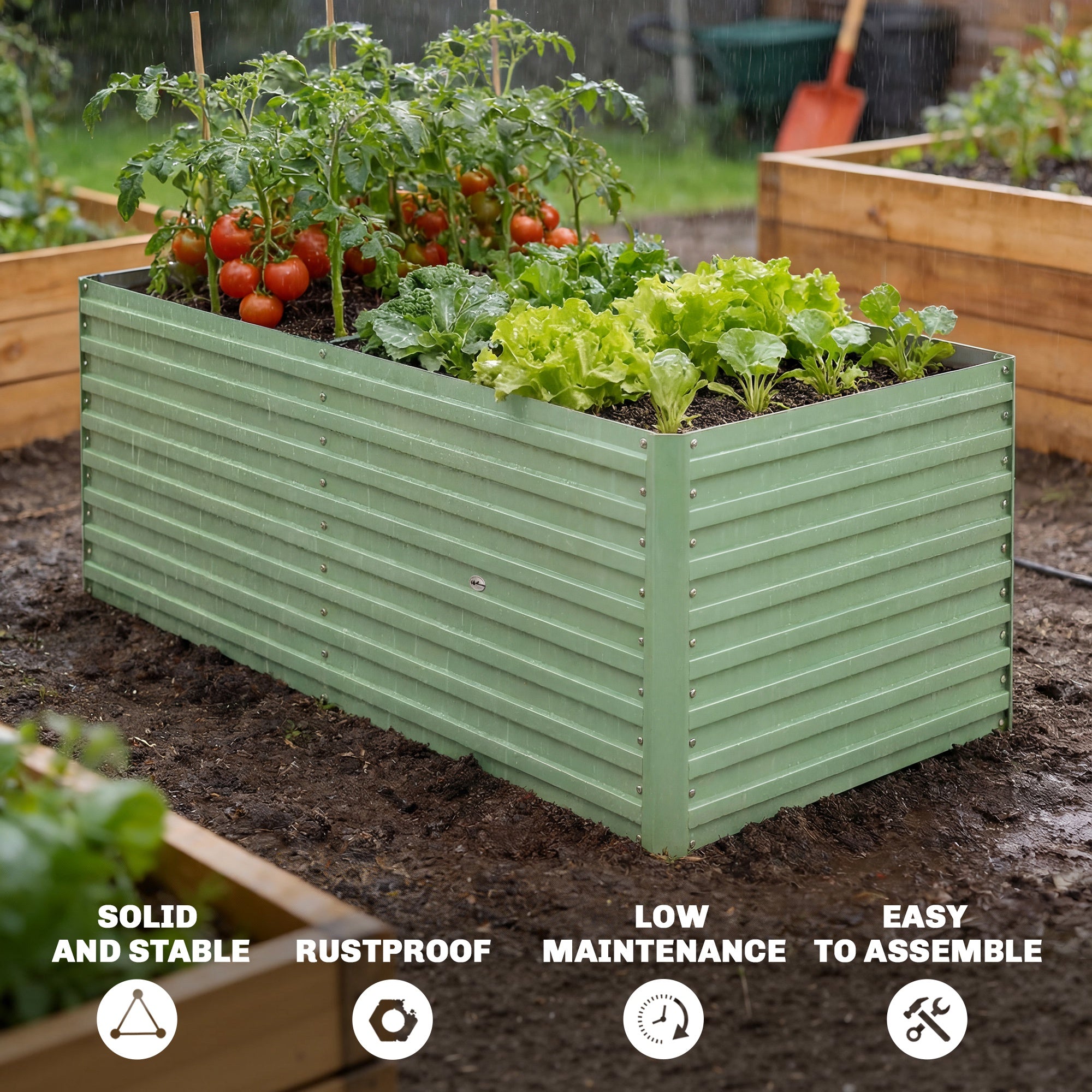 6' x 3' x 2' Raised Garden Bed, Galvanized Planter Box for Growing Flowers, Herbs and Vegetables, Light Grey