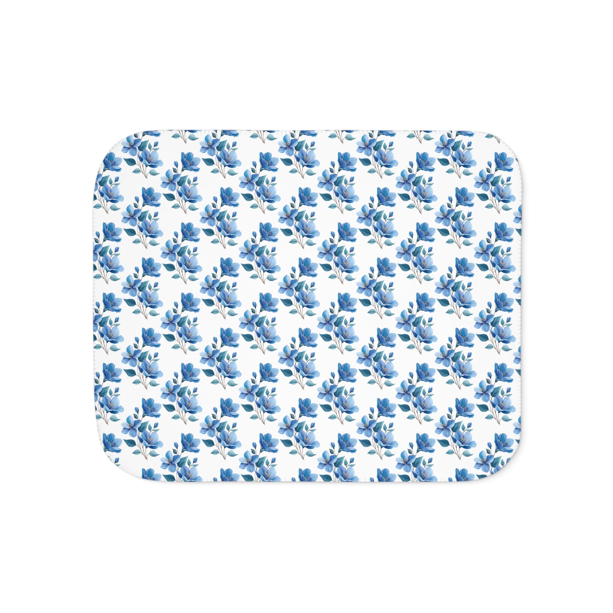 Blue Watercolor Floral Sherpa Blanket — Cozy Reversible Throw for Home & Gifts