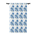 Blue Watercolor Floral Curtain Panel — Single Window Drapery for Living Room & Bedroom