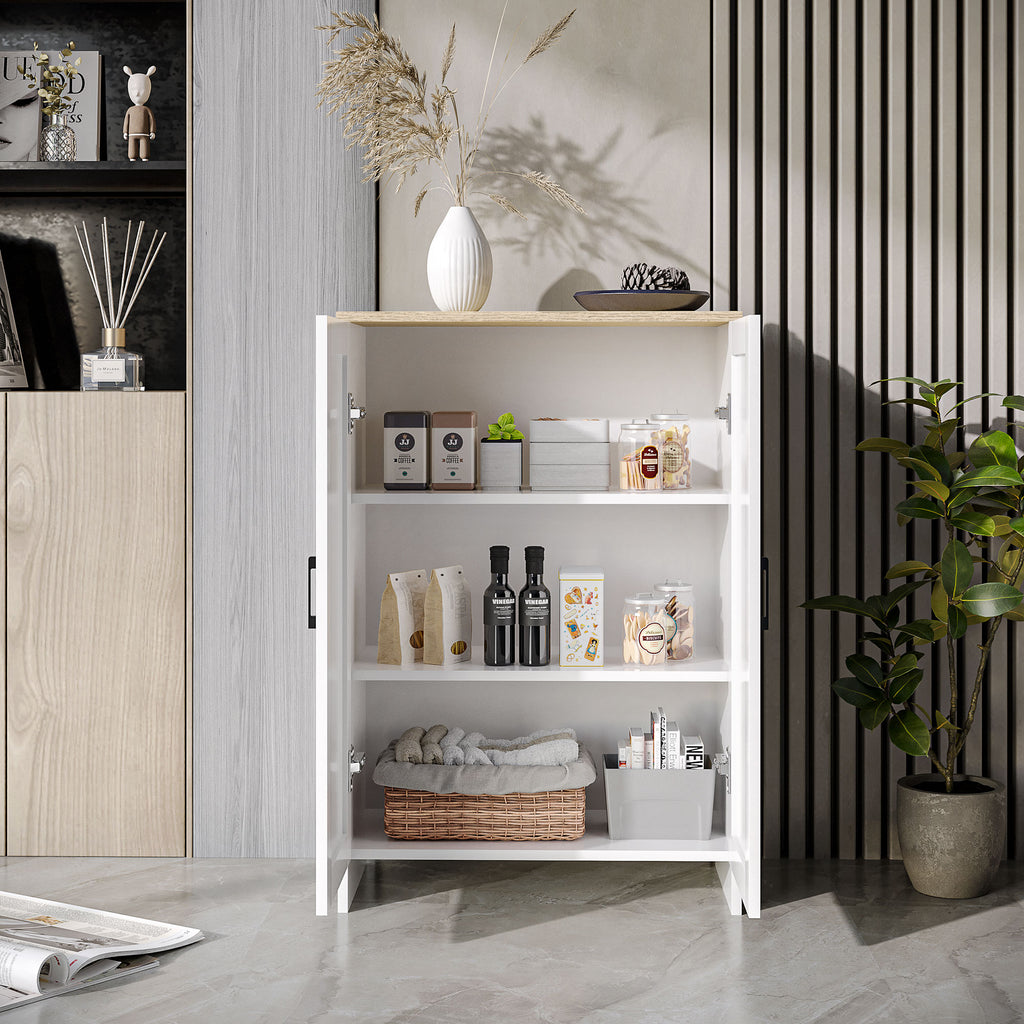 Modern Storage Cabinet with Doors and Adjustable Shelf for Kitchen, Living room, 23.6" x 11.8" x 35.4", White