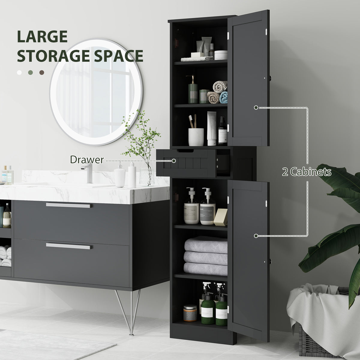 Freestanding Bathroom Cabinet with Drawer and 2 Doors, Tall Bathroom Cupboard for Kitchen, Study, Living Room