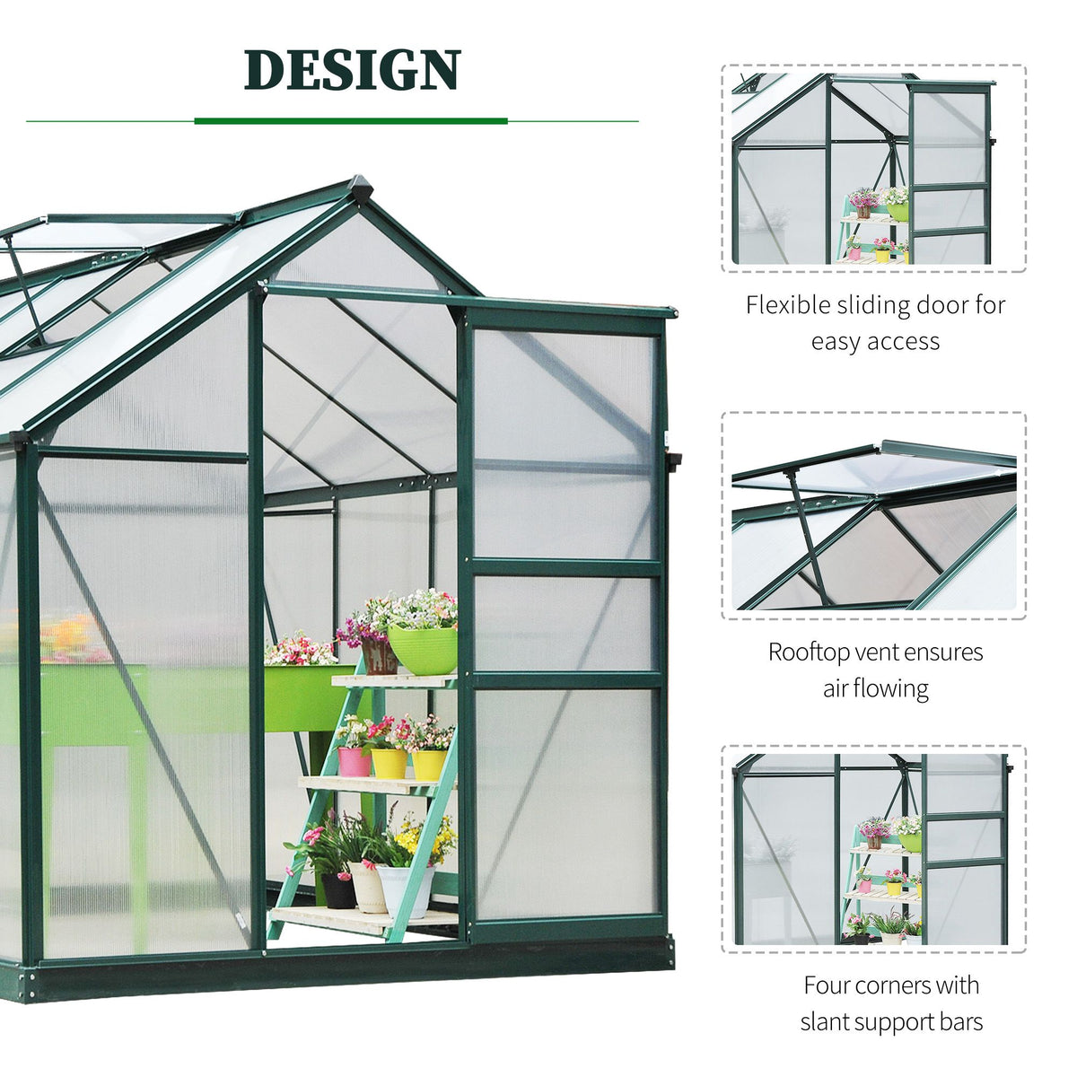 6.2' x 8.3' x 6.6' Clear Polycarbonate Greenhouse, Large Walk-In Green House w/ Slide Door