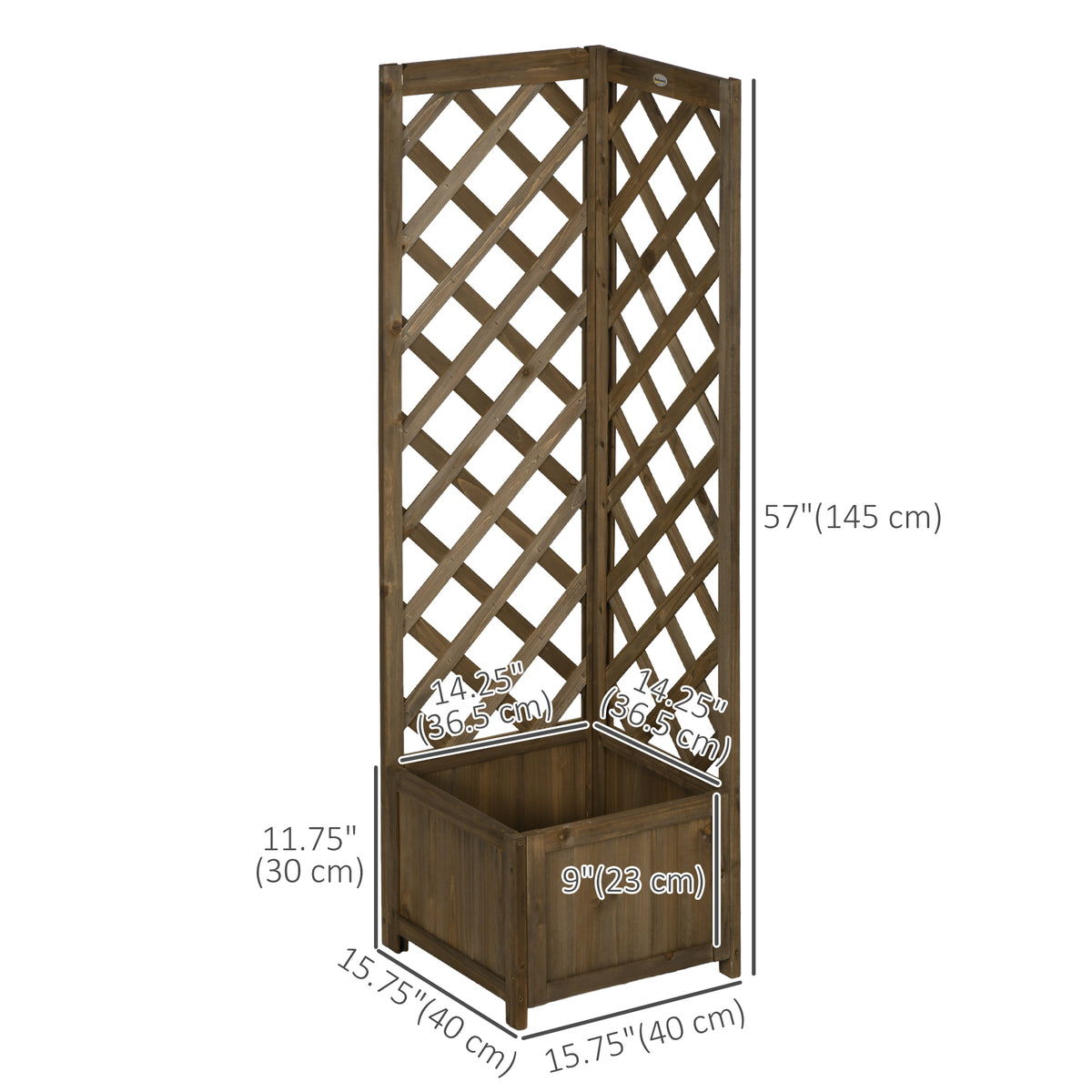 Raised Garden Bed Wood Planter with Trellis for Vine Climbing, 16" x 16" x 57", Carbonized