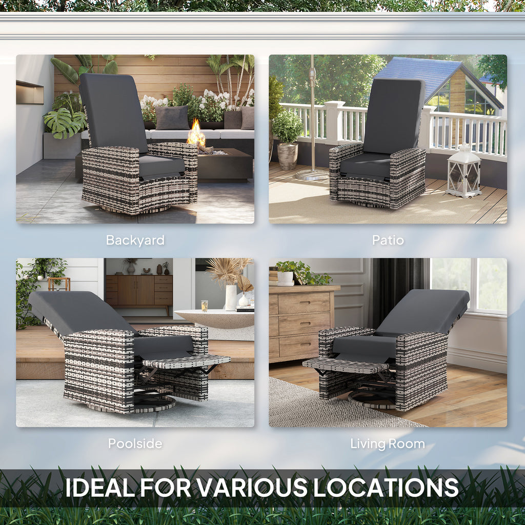 Outdoor Rattan Wicker Lounge Chair with Footrest & Soft Cushion for Patio, Garden, Backyard, Grey