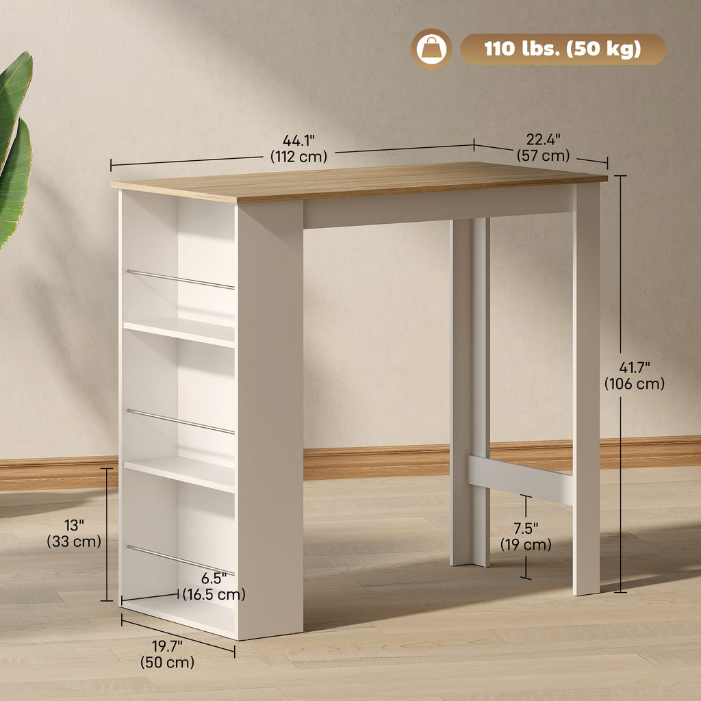 Bar Table Counter Height Dining Table with 3 Storage Shelves for Kitchen, Dining Room, Living Room, White