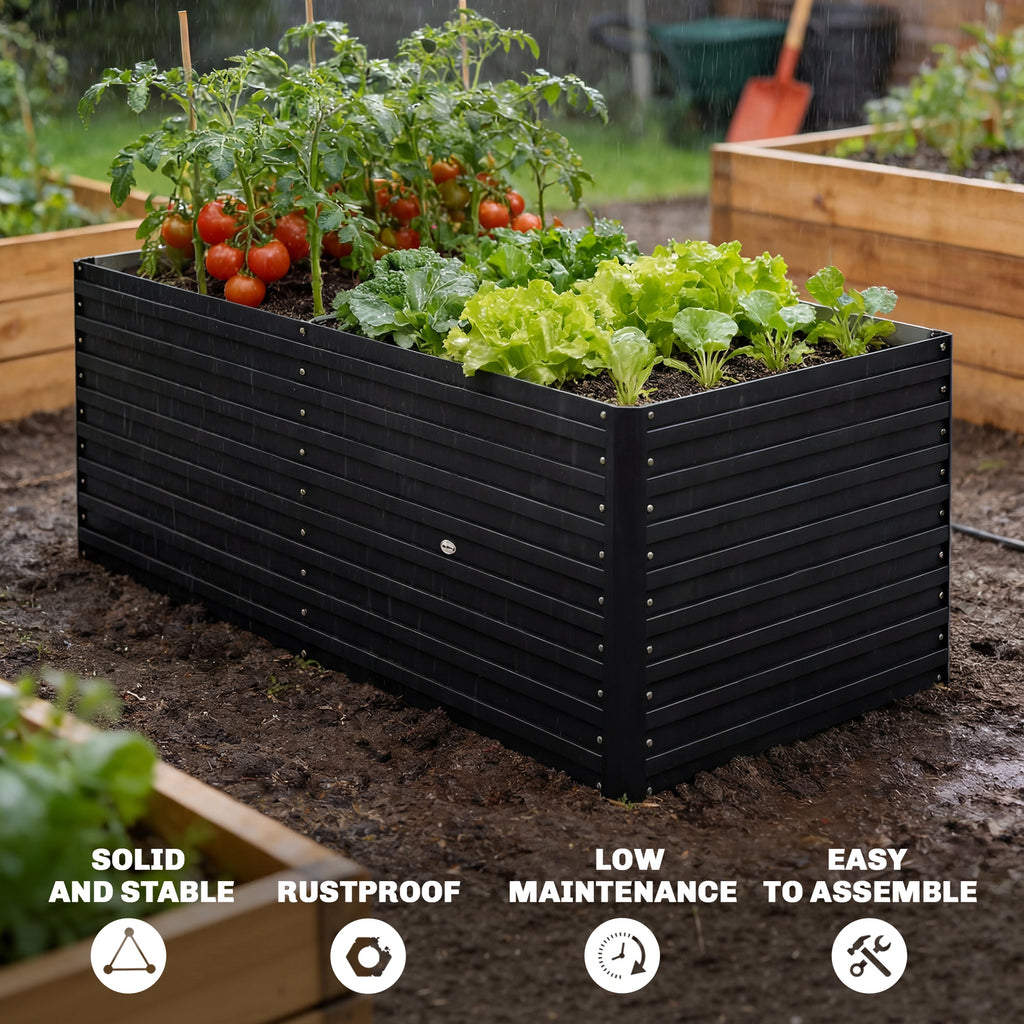 8' x 4' x 2' Raised Garden Bed, Galvanized Planter Box for Growing Flowers, Herbs and Vegetables, Green