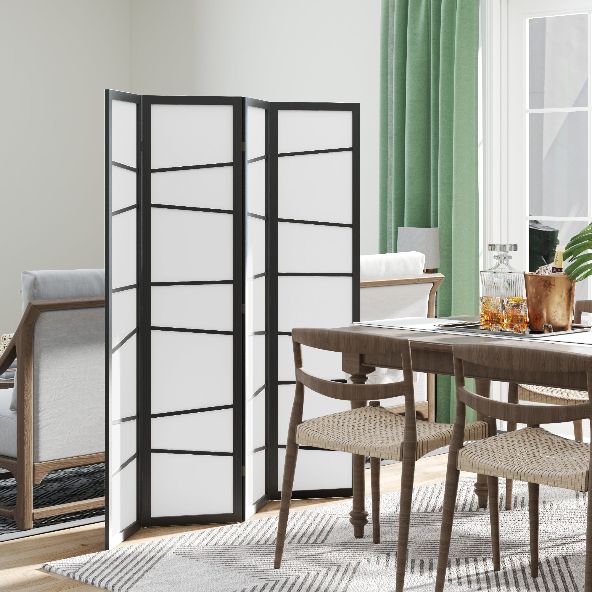 5.6ft Folding Room Divider, 3 Panel Wall Partition with Wood Frame for Bedroom, Home Office, White