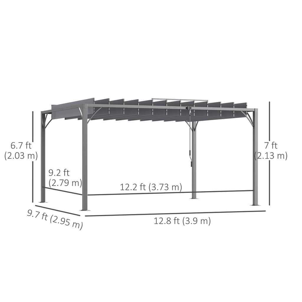 12.8' x 9.7' Outdoor Pergola with Retractable Roof, Aluminium Louvered Pergola Canopy Gazebo for Lawn Garden Patio, Grey