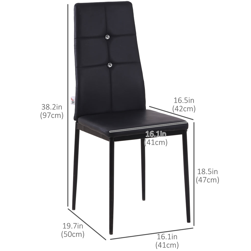 Set of 4 Modern Style Dining Chairs, Button Tufted High Back Side Chairs with Upholstered Seat, Steel Legs for Living Room, Kitchen, Study, Bedroom, Black