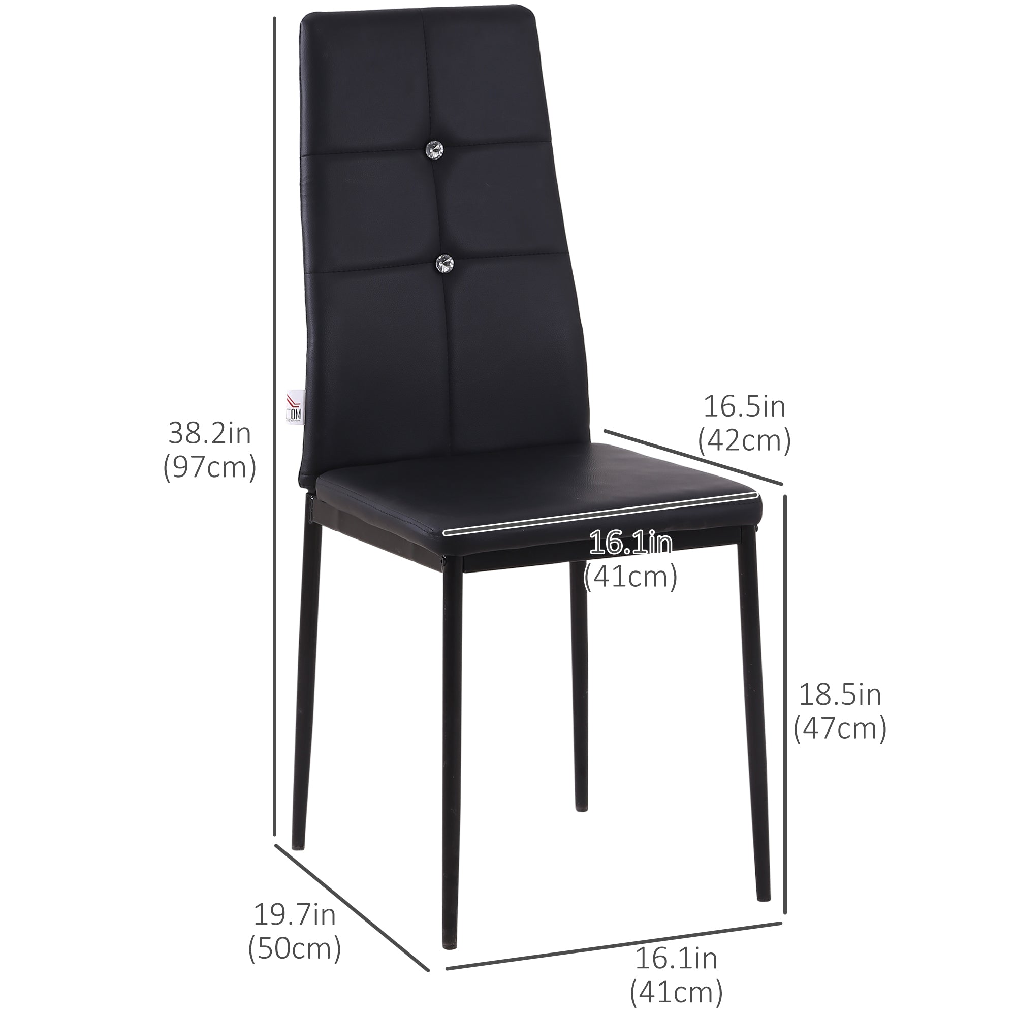 Set of 4 Modern Style Dining Chairs, Button Tufted High Back Side Chairs with Upholstered Seat, Steel Legs for Living Room, Kitchen, Study, Bedroom, Black