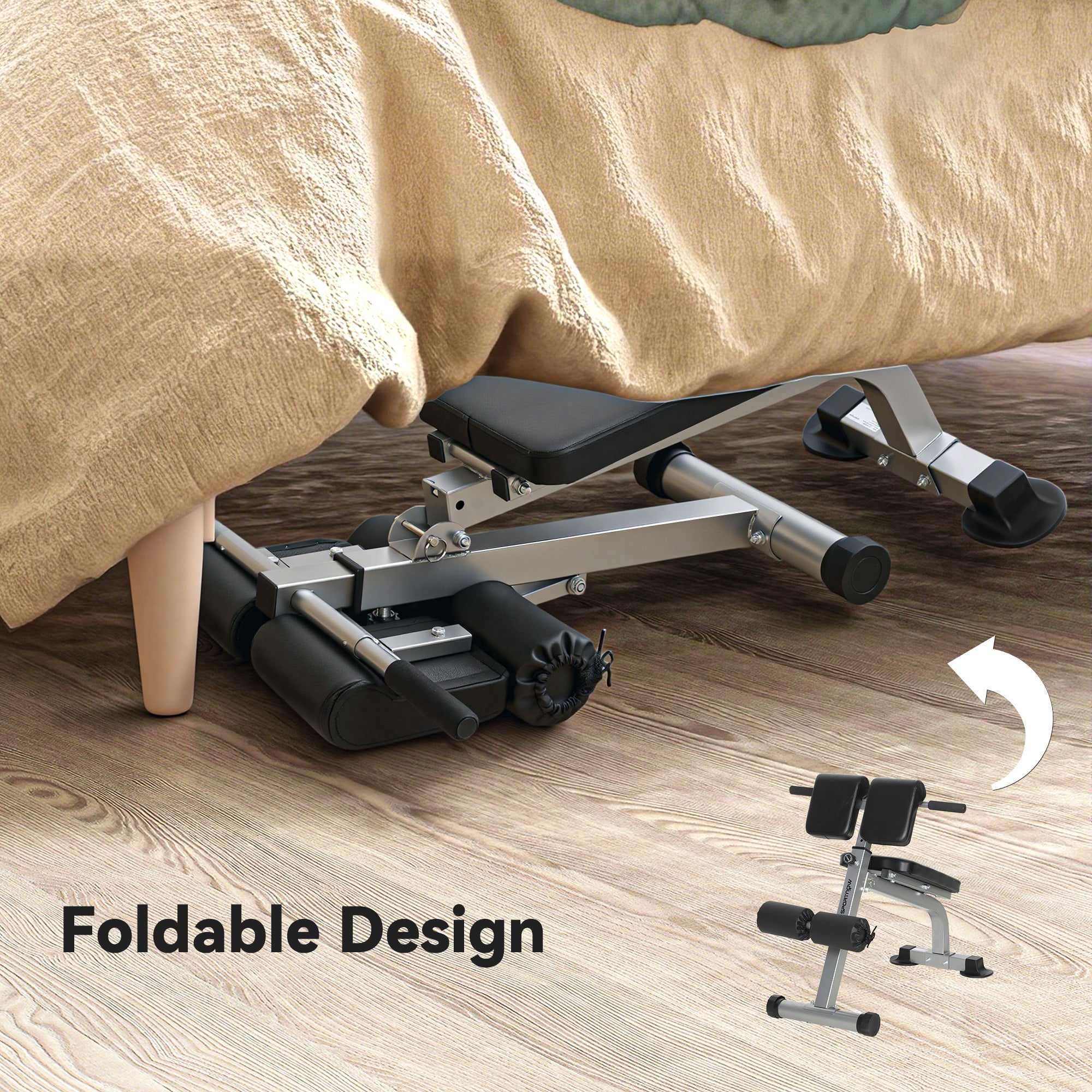 آلة تمديد الظهر من سوسير، كرسي روماني، مقعد تمديد مفرط قابل للتعديل الارتفاع، 38 انش × 26.8 انش × 27.2–43.3 انش، فضي اللون