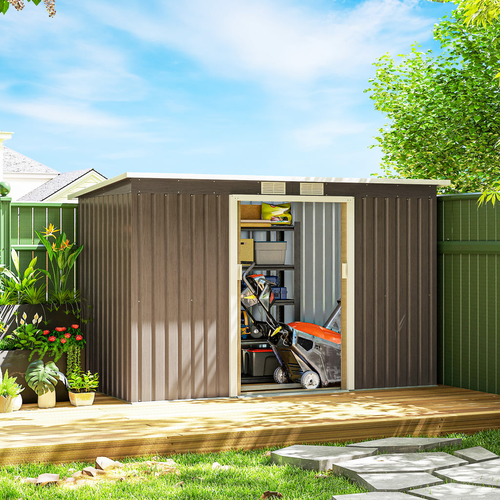 9' x 4' Garden Metal Storage Shed Outdoor Equipment Tool Box with Foundation Kit, Ventilation & Doors, Light Green